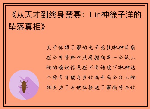 《从天才到终身禁赛：Lin神徐子洋的坠落真相》